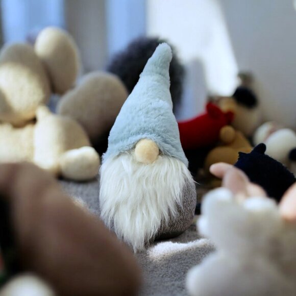 Large 13โ Plush Gnome Decor Light Blue Hat Faux Fur Beard Weighted Shelf Figure - Picture 4 of 5